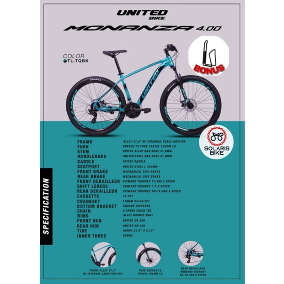 Sepeda Gunung MTB UNITED MONANZA 4.0 27.5 Inch Alloy Shimano