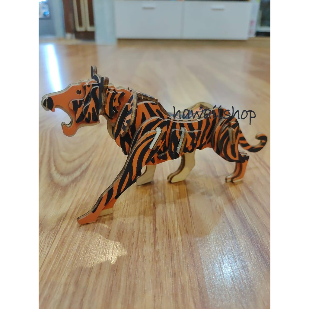 Hawaii Shop Puzzle 3D DIY bahan kayu TIGER mainan puzzle edukasi anak (kado &amp; pajangan)