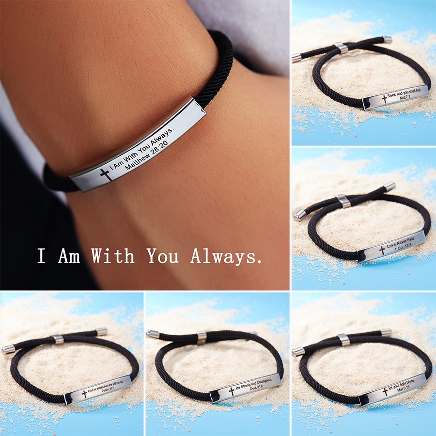 Gelang Tali Hitam Adjustable Bahan Stainless Steel Gaya Korea Untuk Pria Dan Wanita