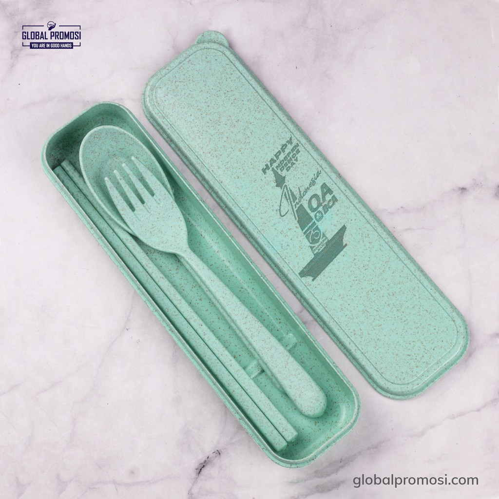 Set Alat Makan Custom Cutlery Set New Normal Kit Cetak 1 Warna PERMANEN ANTI LUNTUR Promosi Souvenir