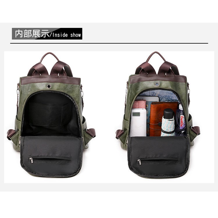 BJ2495 - BLACK/BROWN/GRAY/GREEN - TAS RANSEL BACKPACK KULIT SINTETIS FASHION WANITA BAGSTORE JAKARTA TERLARIS JT495 CR7551 BQ3087 LT1807