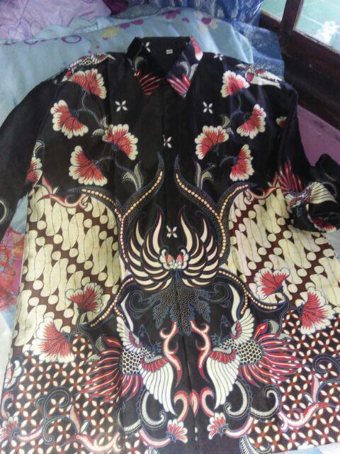 Kemeja Batik Semi Sutra Silky Berfuring Lengan Panjang Pekalongan Bahan Halus Size M L Xl Xxl  Jumbo