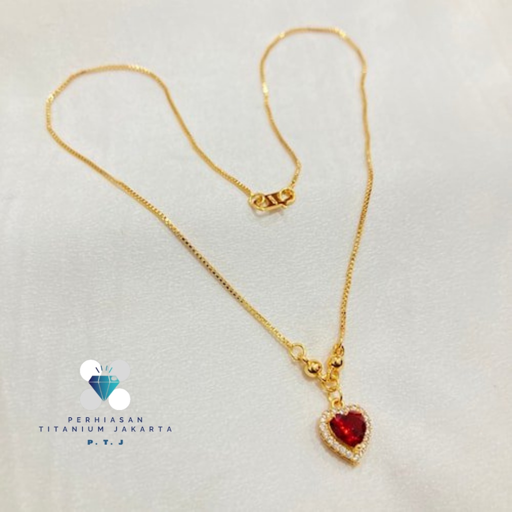 Kalung Wanita Mata Batu Merah Lapis Emas Xuping Aksesoris Perhiasan Anti Karat KLE-54