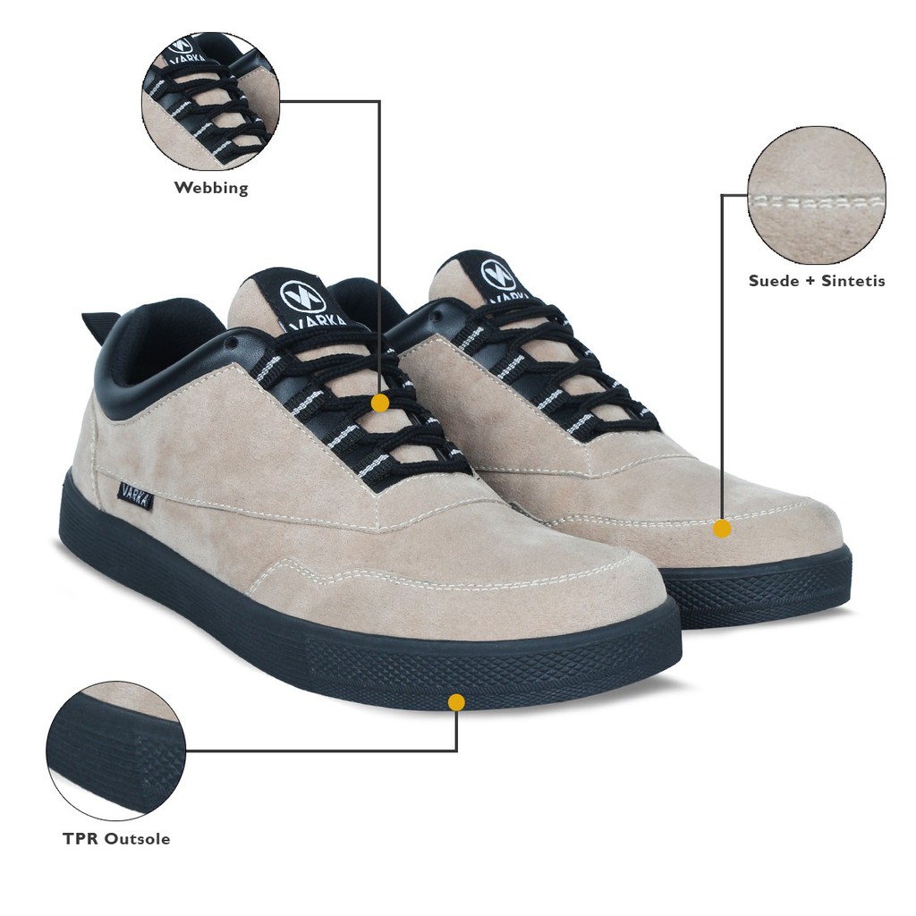 Sepatu Sneakers Pria V 655 Brand Varka Sepatu Kets Kerja Sekolah Kuliah Murah Berkualitas Warna Krem