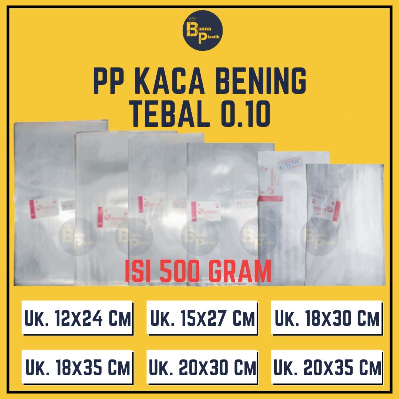 Plastik pp kaca/mika tebal 0,10 / Plastik pp bening tebal 0,10 isi 500gram