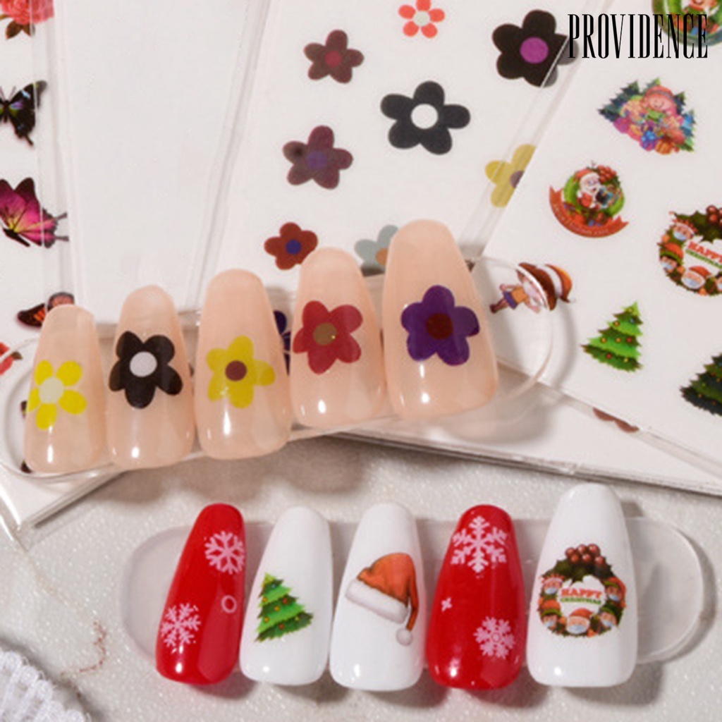 Providence 6pcs / Set Stiker Kuku Motif Bunga Natal Untuk Nail Art / Manicure Pemula