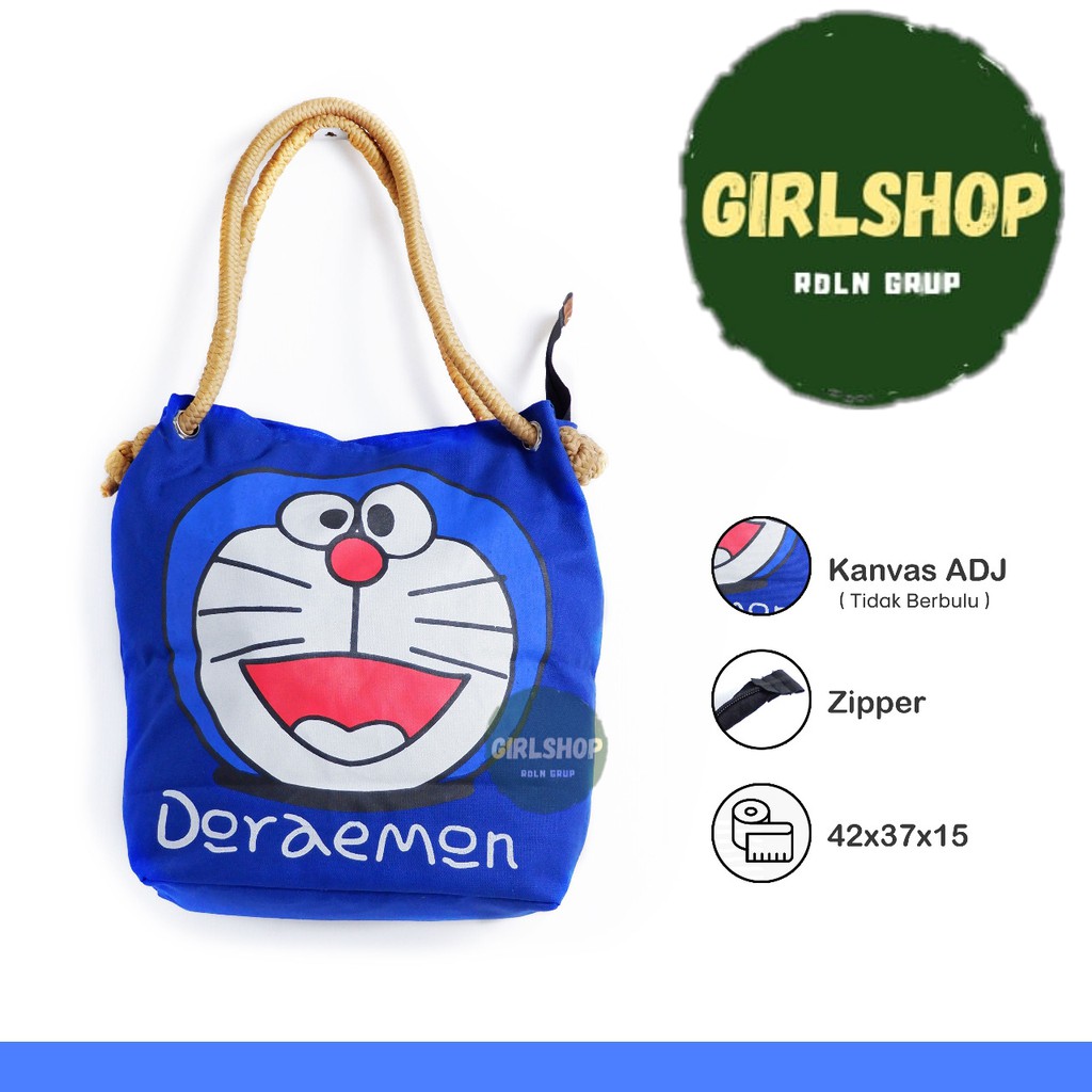 Tote Bag Kanvas Tali Sumbu Motif Doraemon