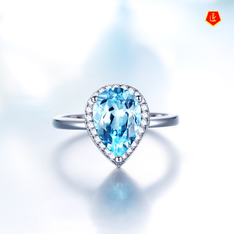 [Ready Stock]Blue Crystal Topaz Ring Simple and Stylish