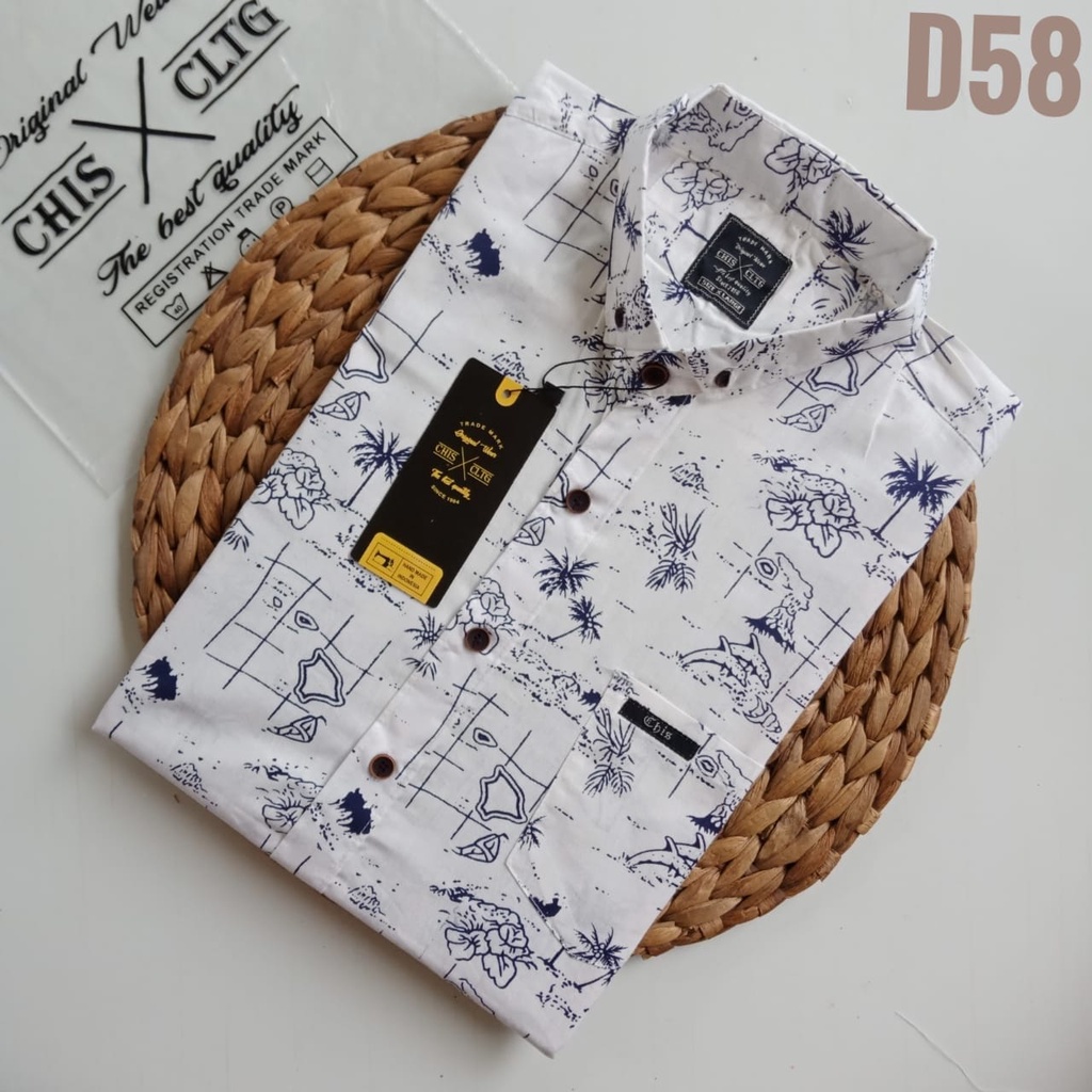 Kemeja Pria Lengan Pendek Cowok distro Surfing Best Quality Motif Terkini Casual Chis Size L dan XL D04