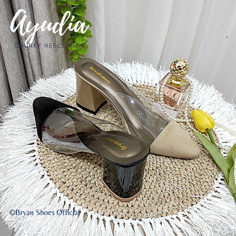 Bryan Ayudia Mules Style Heels 8cm Suede Beludru Tahu glossy Jumbo Bigsize Oversize 36-40 41 42 43