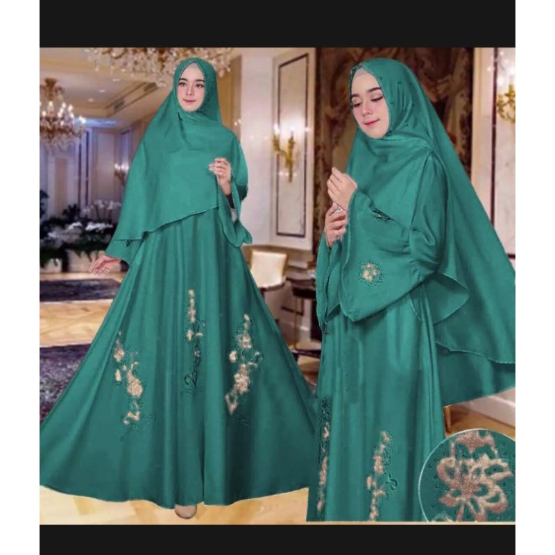 gamis syari set  khimar bordir muncul