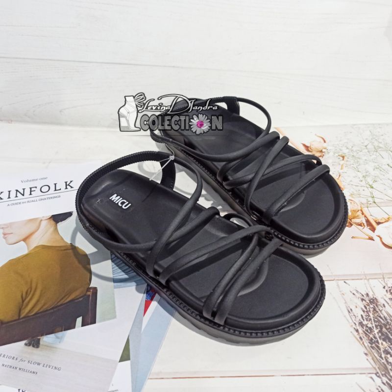 SANDAL KARET JELLY GLADIATOR TALI SILANG MOREGO 36-40-Hitam MICU