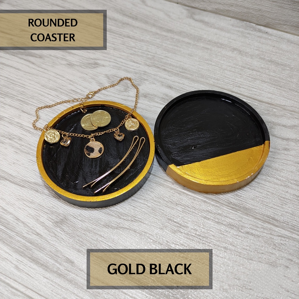 [GOLD BLACK EDITION] Tatakan Gelas Bulat Besar Coaster Rounded bSabun Pot Tanaman Tatakan Perhiasan 