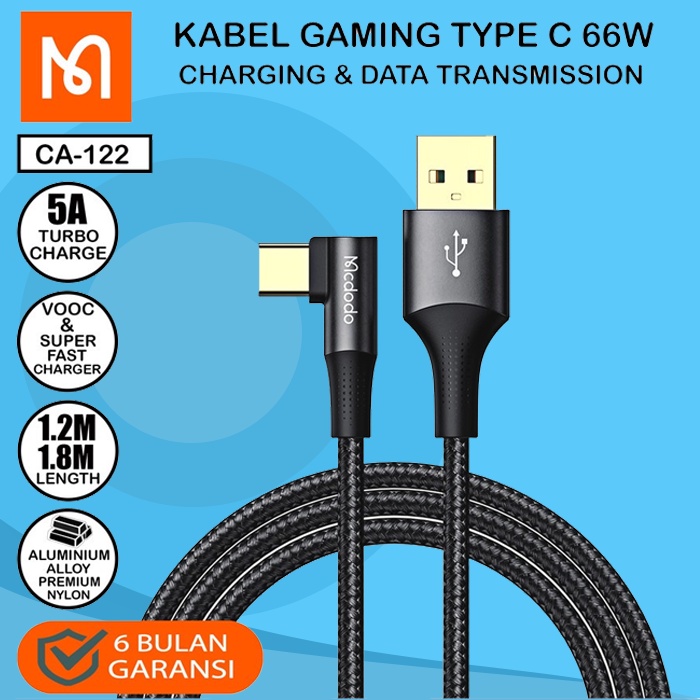 MCDODO CA-1220 Kabel Charger Gaming Usb To Type C Cable VOOC Fast Charging 6A