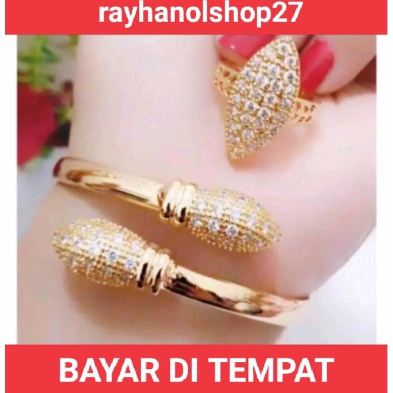 Set Gelang Tangan free cincin dan gelang tangan motif pilihan lapis emas 22 K anti karat