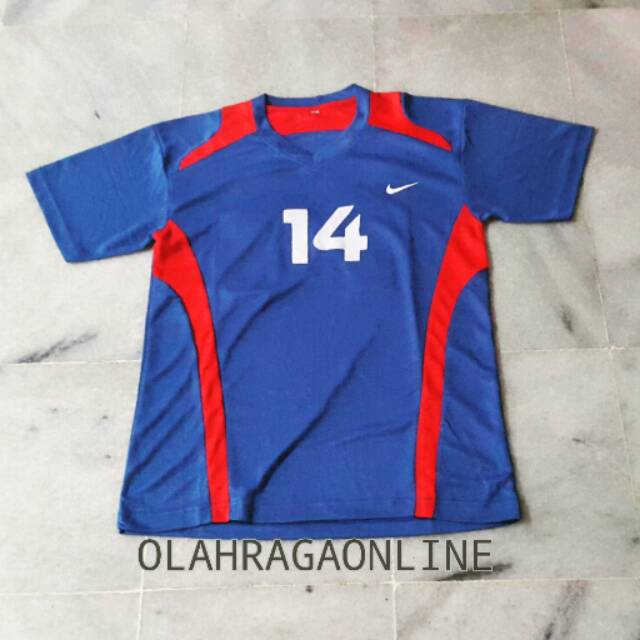 JERSEY KAOS BOLA biru kombinasi merah