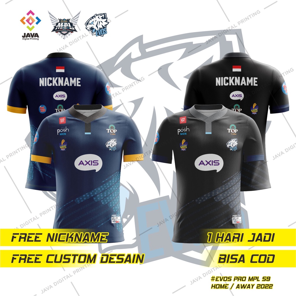 BAJU JERSEY KAOS EVOS LEGENDS ESPORT MPL ID SEASON 9 TERBARU 2022 TERBARU FREE CUSTOM DESAIN DAN NIC
