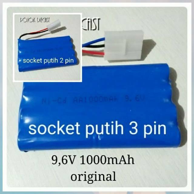 Baterai Mobil Remot RC 9,6V 1000mAh socket putih Batere Mainan Remote Control