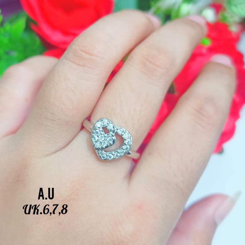 Cincin TITANIUM Dewasa *Xp* Motif love 2 full permata zircon,tidak karat *COD*