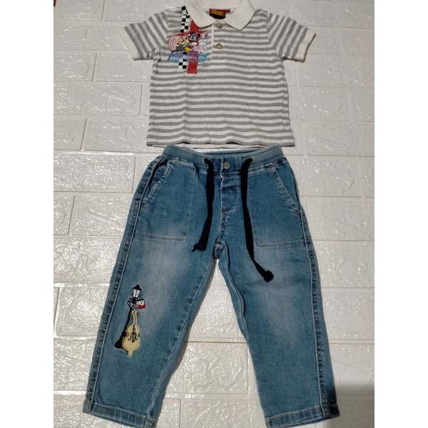 Preloved Set Anak 2in1 Preloved Tshirt Anak Mickey Mouse Preloved Celana Jeans Miki Baby Preloved Ts