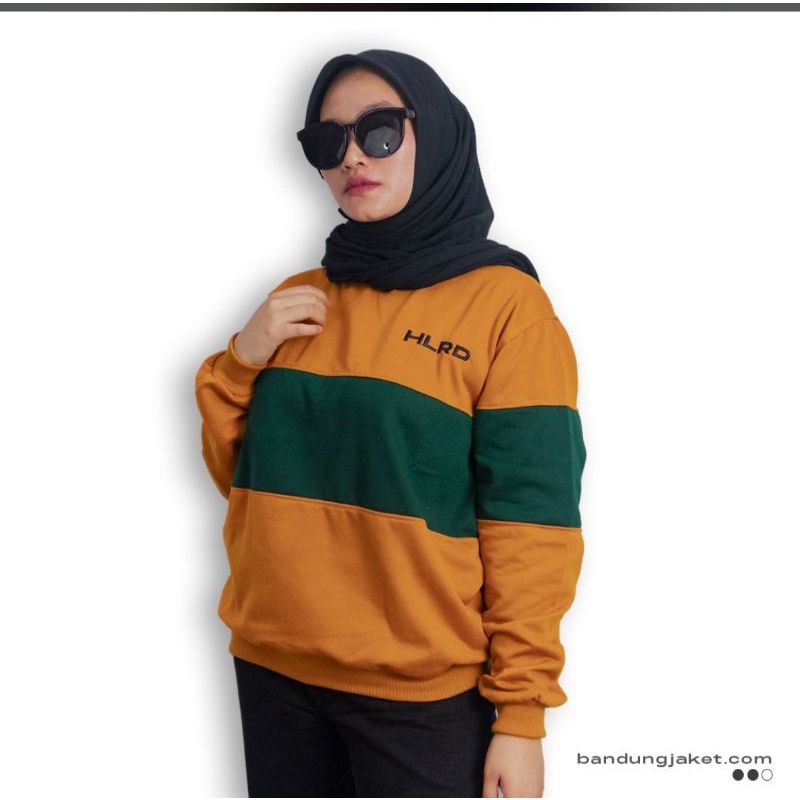 CREWNECK SWEATER DISTRO HIJAU KUNING KOMBINASI 2 WARNA KEREN TERBARU MURAH