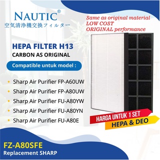 Hepa Filter And Deo for SHARP FZ-A80SFE HEPA & Carbon Active Filter - FU-A80Y FU-A60Y