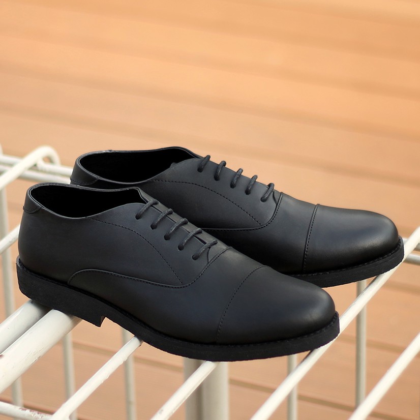 OXFORD 02 FULL BLACK (KULIT ASLI)|MNM x Kenzio| Sepatu Pantofel Pria ORIGINAL