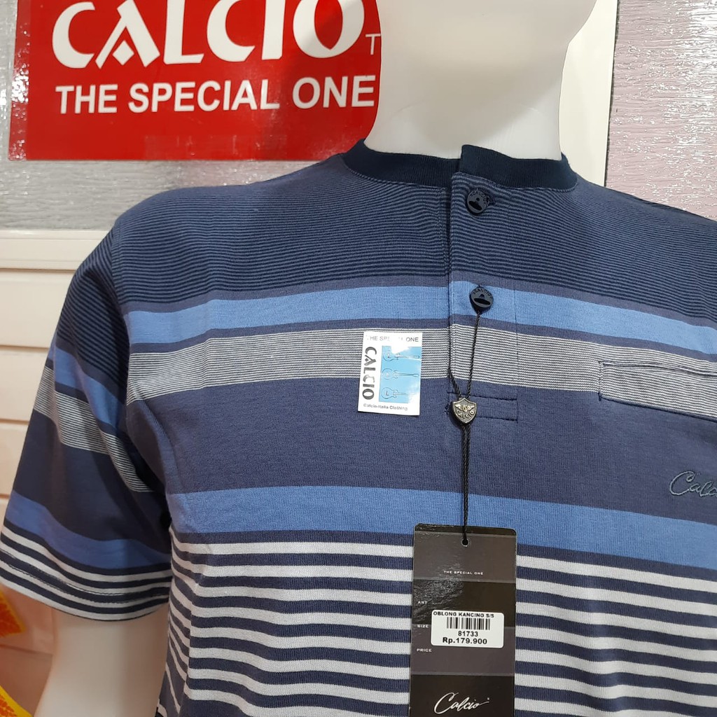 gos CALCIO -81733 POLO SHIRT PRIA CASUAL Garis-Garis Branded 100% Original