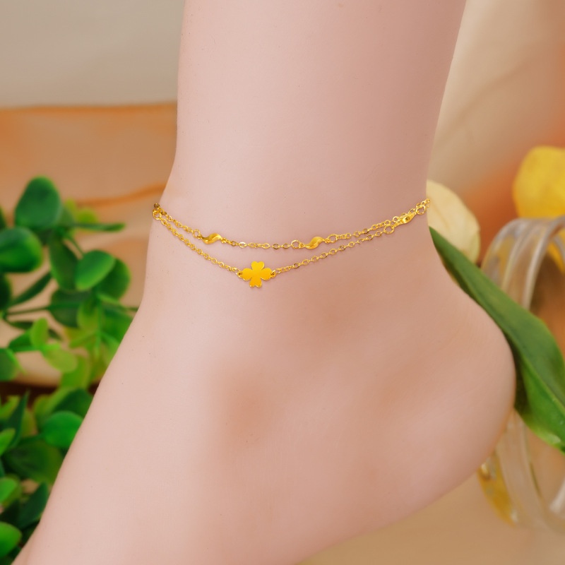 Perhiasan Gelang Kaki 24K Desain Bunga Simpel Elegan Dapat Disesuaikan Untuk Wanita