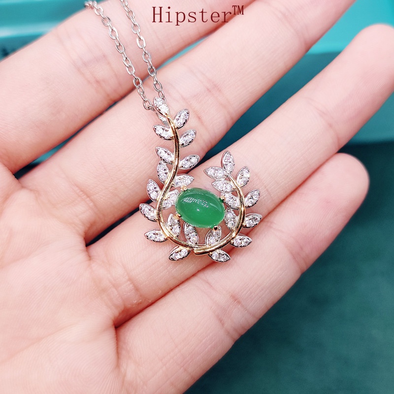 Natural Jade Necklace Pendant Open Ring Set Earrings
