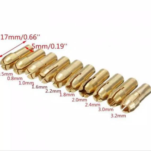 Set 10Pcs Kepala Bor Mini Bahan Kuningan Collet Mini Drill