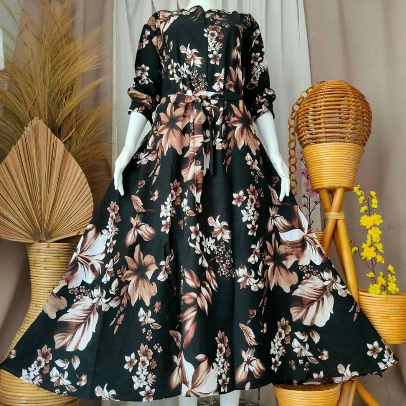 Gamis katun monalisa/katun bangkok Gamis Bunga Sepatu gamis modern terbaru racun shopee