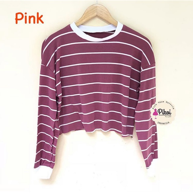 Kaos import cewek murah / kaos halter crop lucu murah / kaos korean style ready / kaos garis / 1815