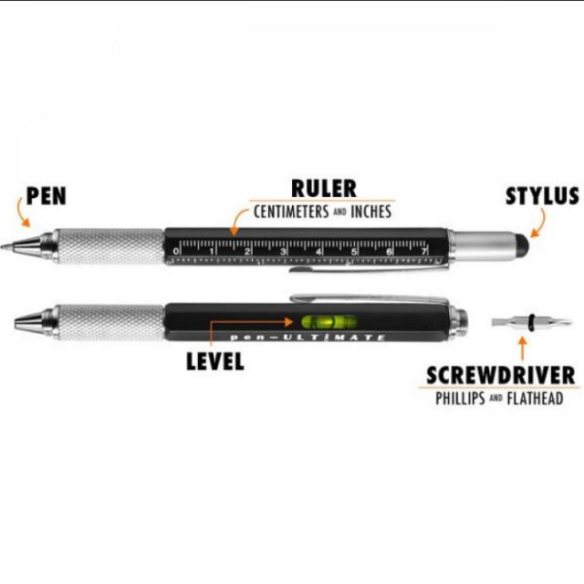 

Pena Pulpen Multifungsi Stylus + Penggaris + Level Waterpas + Obeng