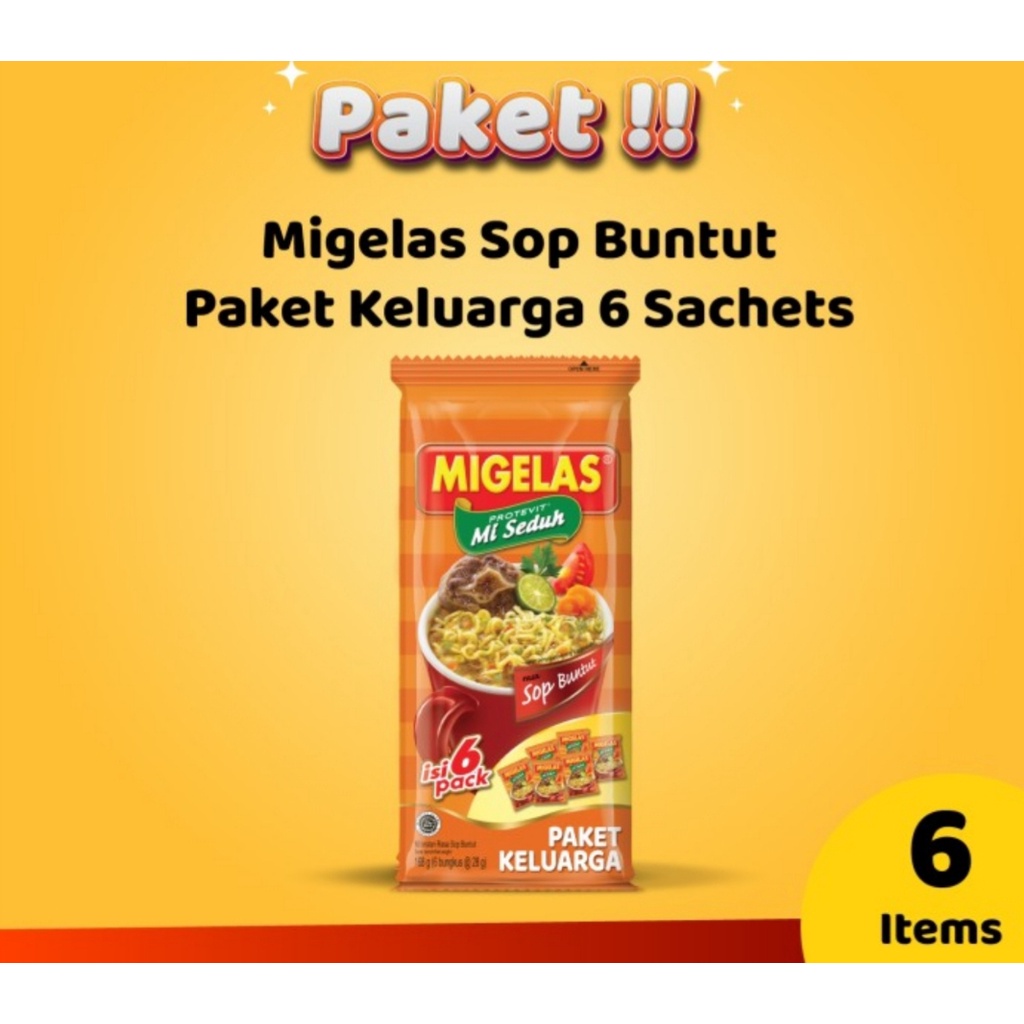 Mie Instan Migelas Mi gelas Sop Buntut Paket Keluarga 6 Sachets