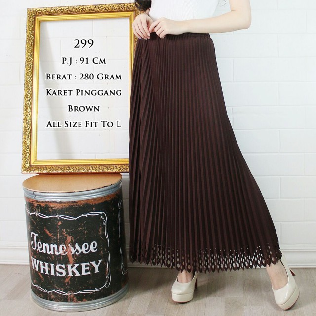 ROK PLISKET LASERCUT 299 PRISKET PANJANG MUSLIMAH PLEATED SKIRT FLARE SKIRT MAYUNG FLOWY REMPEL