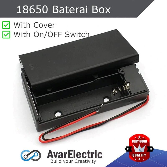 18650 Battery Holder Baterai Box Tempat 2 cell Tutup Cover Switch OnOf