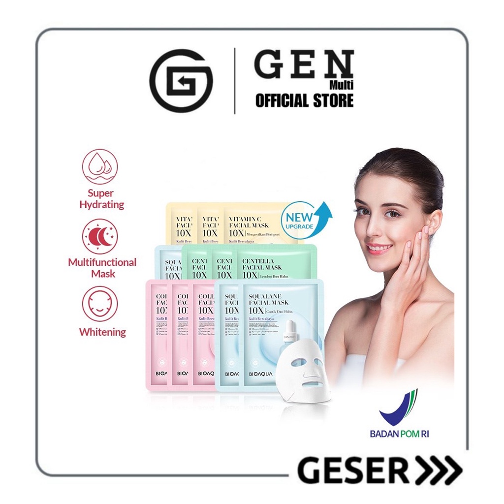 GEN - BIOAQUA Essence Mask 10x Facial Mask BPOM / Whitening Moisturizing Skin Care Sleeping / Masker Wajah Facial Mask 25gr