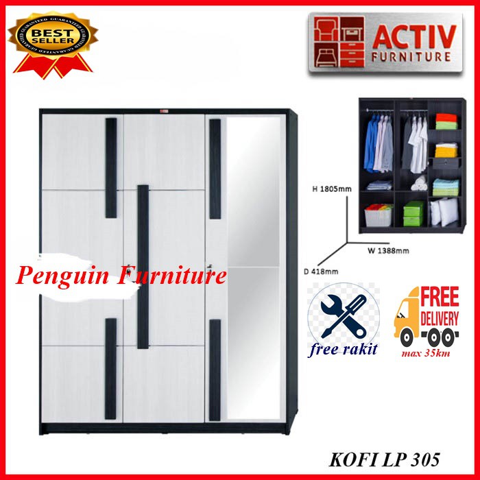 Lemari Pakaian 3 Pintu - Activ KOFI LP 305 ( drop) tanpa rakit