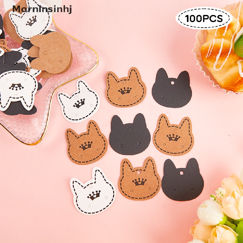 Mornin 100pcs Kartu Kucing Retro Display Perhiasan Karton Tag Harga Anting Kalung id