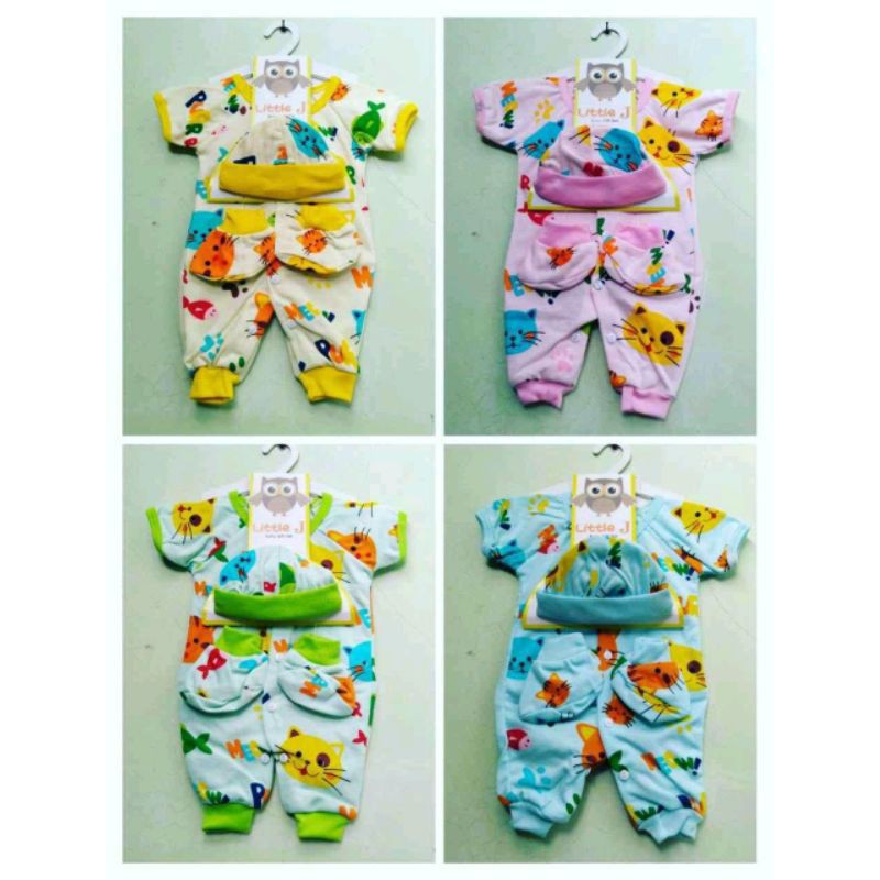 LITTLE J 1PC Jumpsuit Bayi Newborn Plus Topi Dan Sarung Kaki SNI Berkualitas