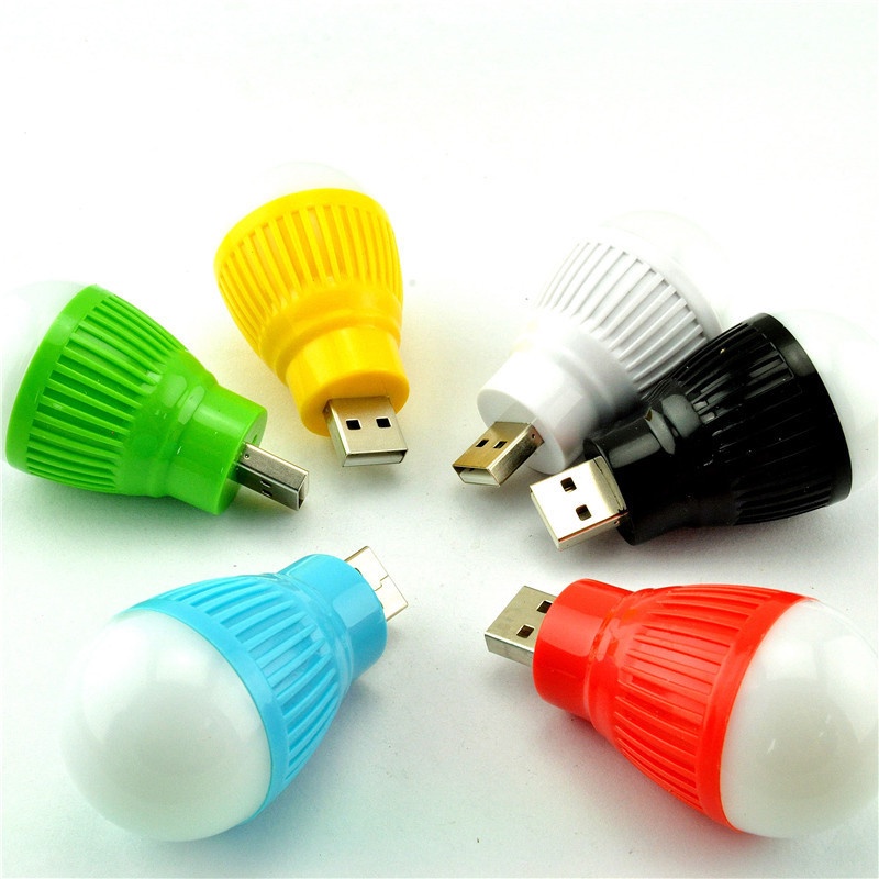 Lampu Bohlam Led Mini Portable Usb 5v Hemat Energi Warna Acak Untuk Camping / Travel