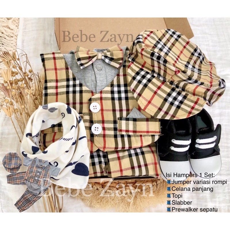 {BEBE ZAYN} Hampers baby/ hampers bayi/ baby gift/ kado bayi/ baby newborn/ Baby Boy/ Baby Boy Set-Tuxedo Burberi Grey