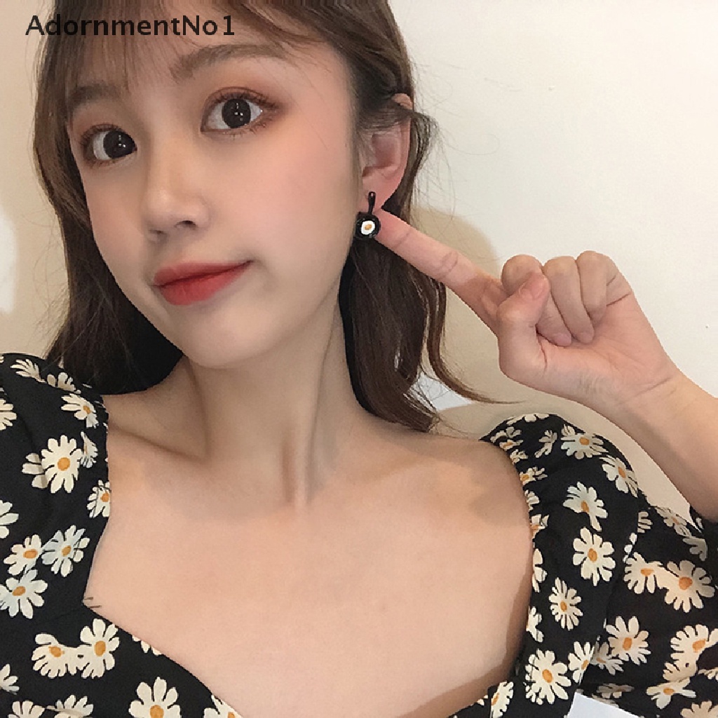 (AdornmentNo1) Anting Tusuk Gantung Asimetris Desain spatula / Telur Goreng Enamel Untuk Wanita