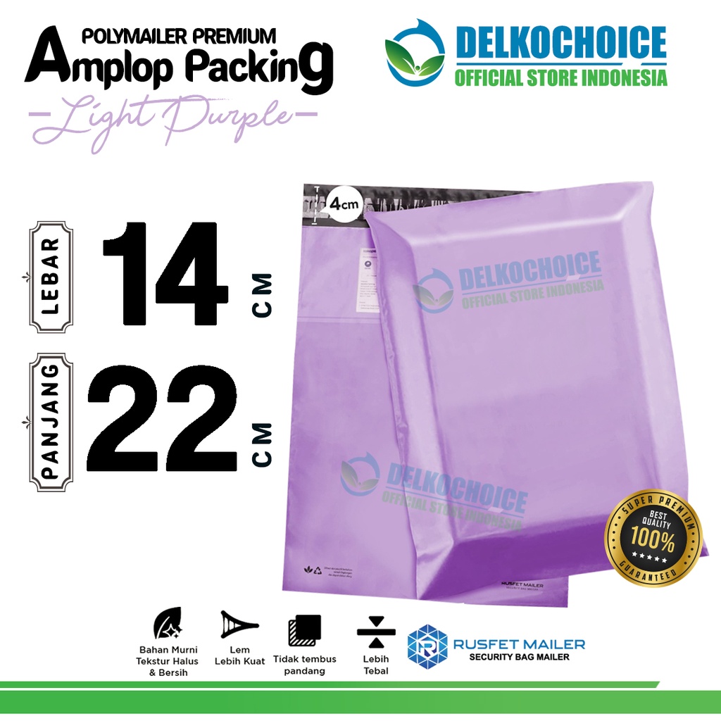 

Polymailer LIGHT PURPLE Polos 14x22cm Amplop Plastik Packing Olshop UNGU PREMIUM / SATUAN