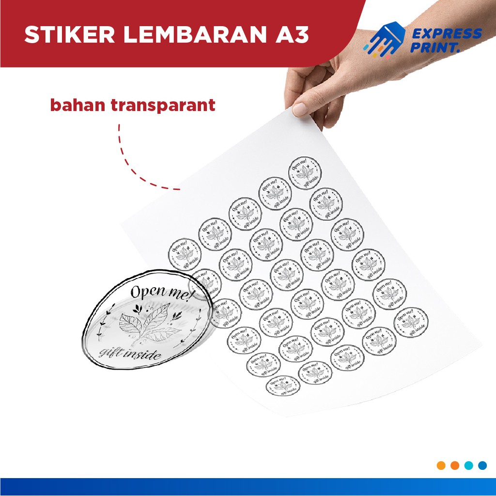 

Cetak Stiker Bahan Transpant A3+ Stiker Cutting (Print + Cutting) Full Color Stiker Transparan