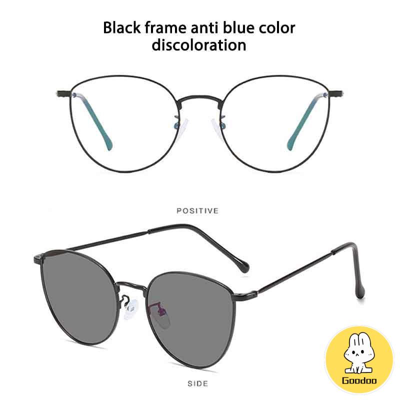 Kacamata Anti blue Light Berubah Warna Bingkai Metal Gaya Retro Untuk Unisex -Doo