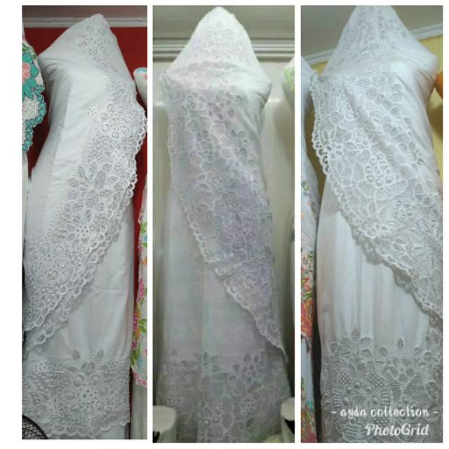 Mukena katun paris / rubiah kerancang mesin hitam bunga sejengkal