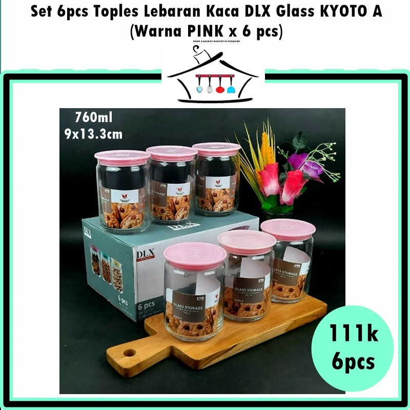 [Set 6pcs] Toples Kaca Bulat Kedap Udara DLX Glass Kyoto A 760ml