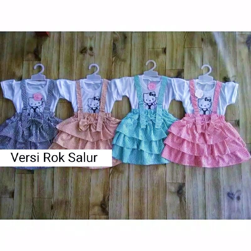 Setelan anak cewek 1 2 tahun overall kodokan kaos kodok baju anak perempuan cewek rok celana